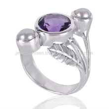 Factory Direct Sale Natural Pearl and Amethyst Gemstone Silver Ring